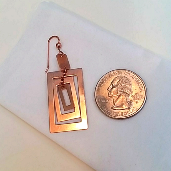 LR of Italy Bronze/Rose Gold Square Earrings - Picture 3 of 4